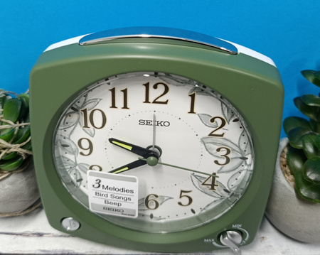 Budzik SEIKO QHP012M 12x13 cm śpiew ptaków melodie regulacja głośności